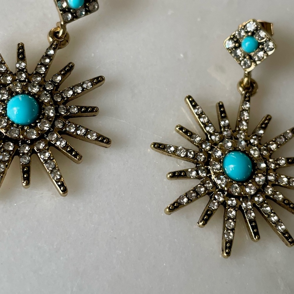 + ADORNIA + 14k Gold Turquoise & Swarovski Crystal Starburst Earrings - Picture 5 of 5